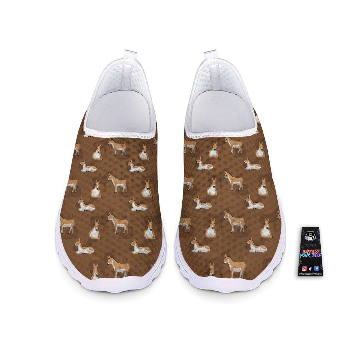 Kulan Donkey Cartoon Print Pattern Nurse Shoes-grizzshop