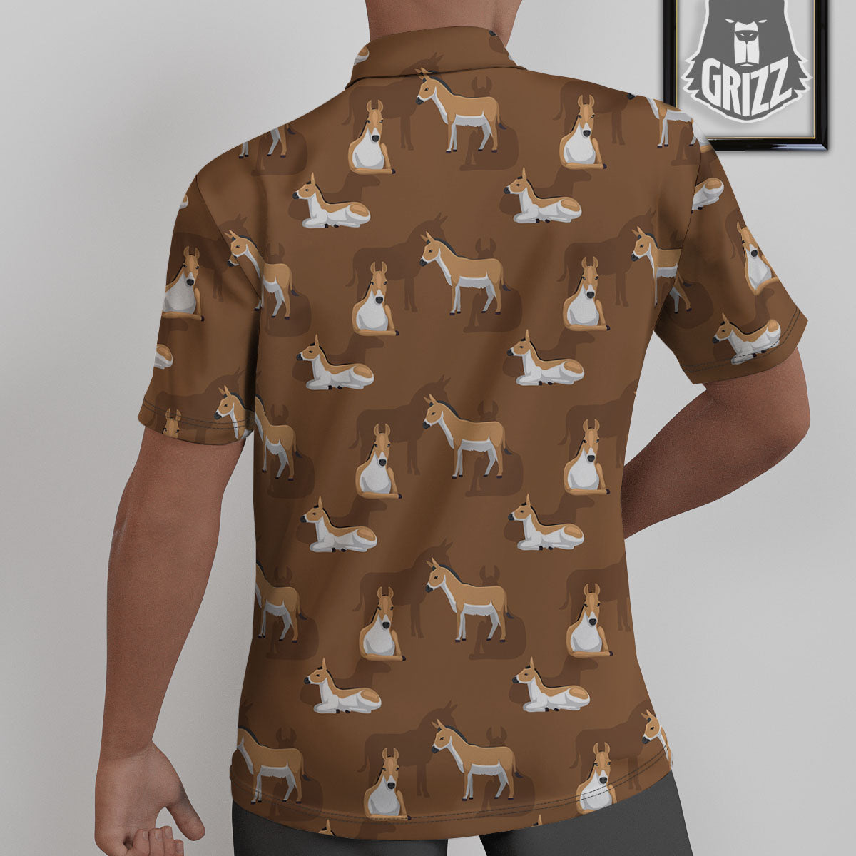 Kulan Donkey Cartoon Print Pattern Untucked Shirts-grizzshop