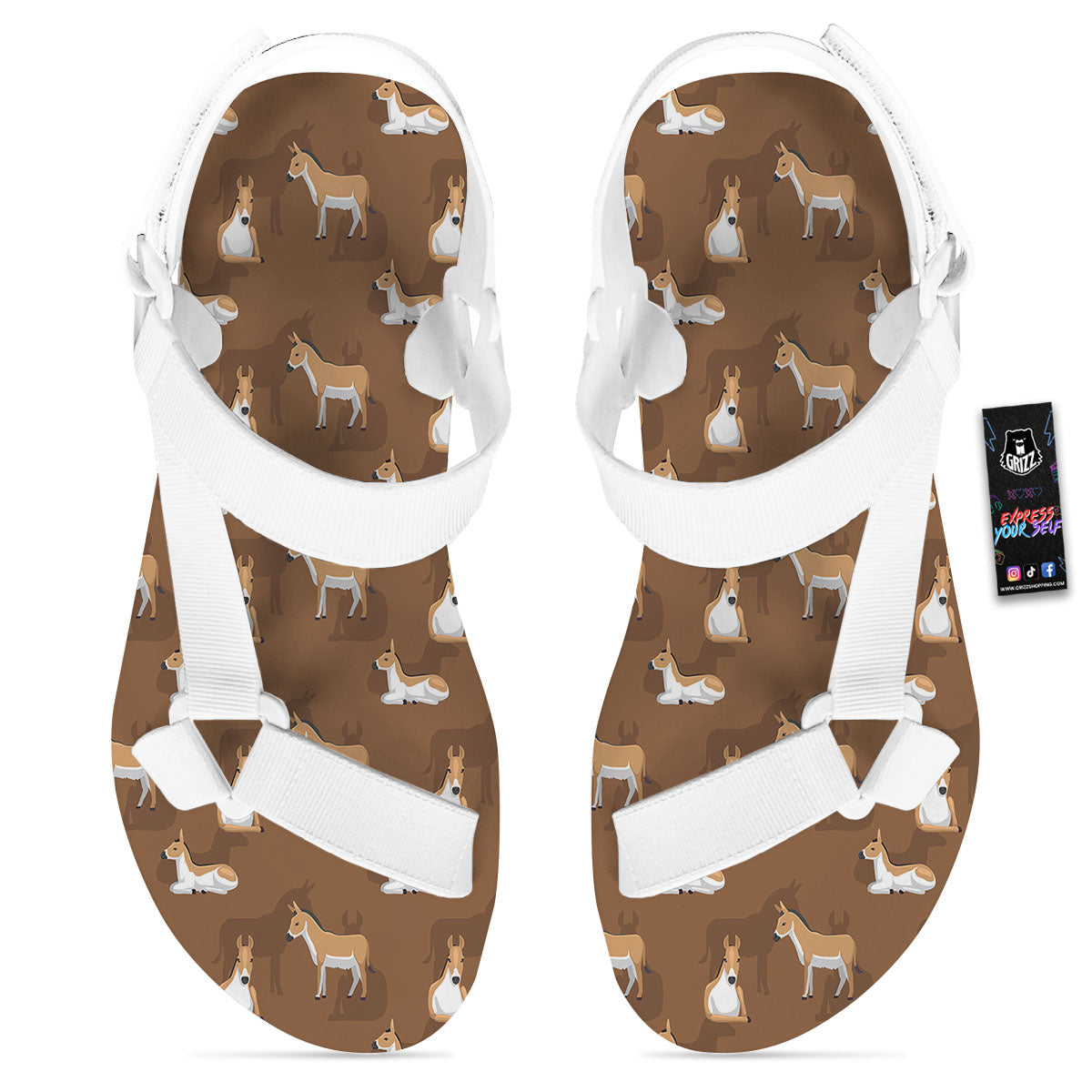 Kulan Donkey Cartoon Print Pattern White Open Toe Sandals-grizzshop