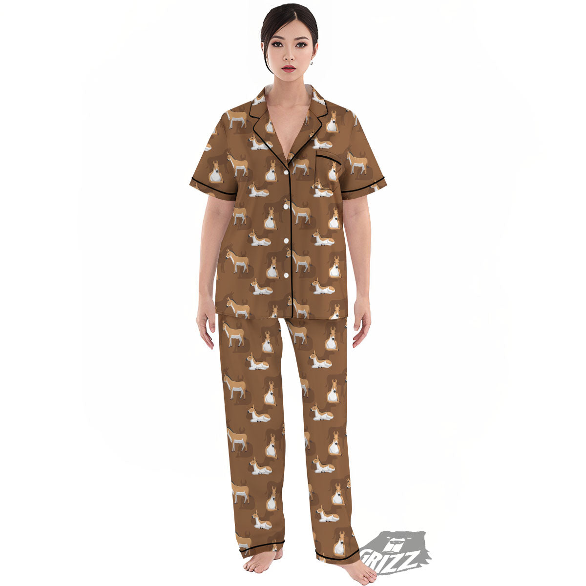 Kulan Donkey Cartoon Print Pattern Women's Pajamas Set-grizzshop