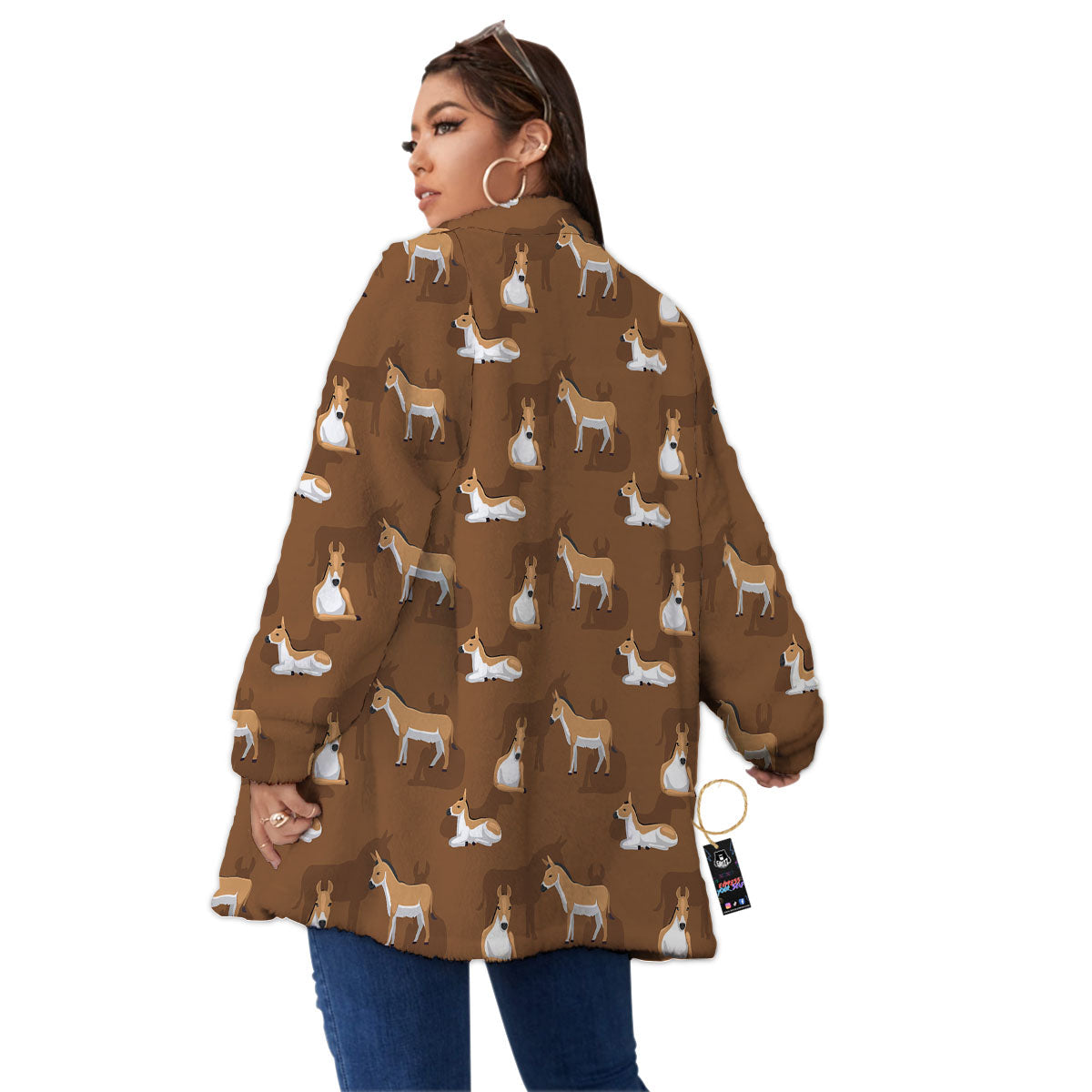 Kulan Donkey Cartoon Print Pattern Women's Sherpa Jacket-grizzshop