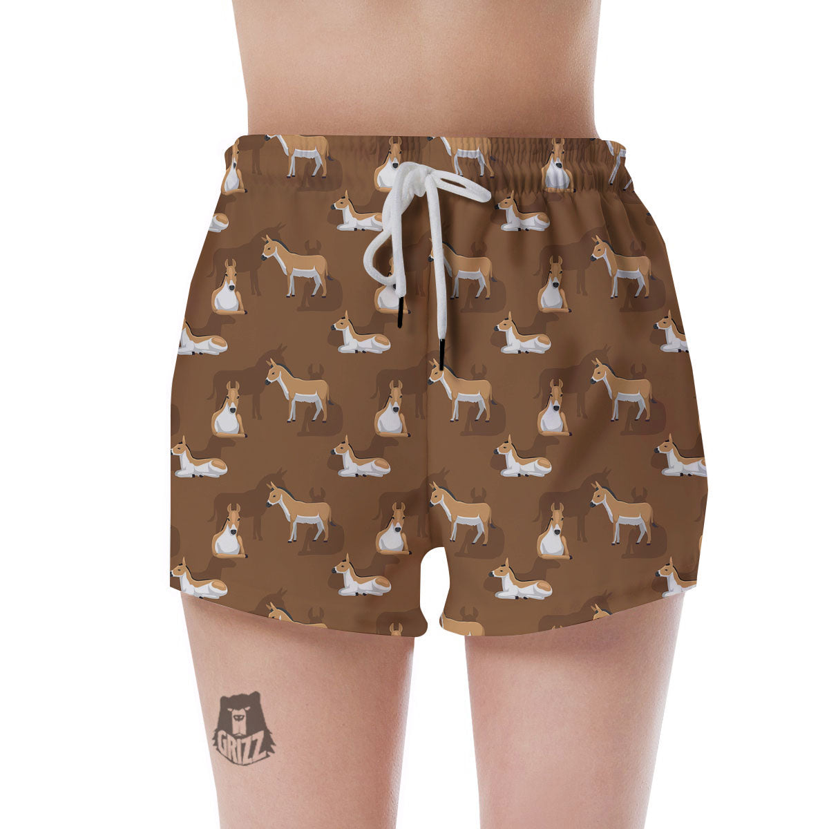Kulan Donkey Cartoon Print Pattern Women's Shorts-grizzshop
