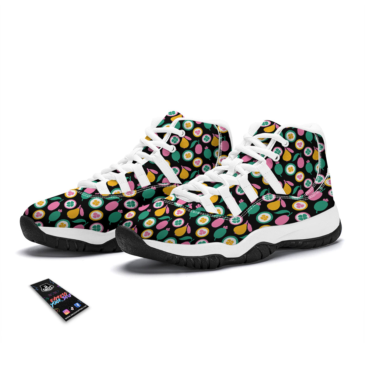 Kumquat Colorful Print Pattern White Bball Shoes-grizzshop