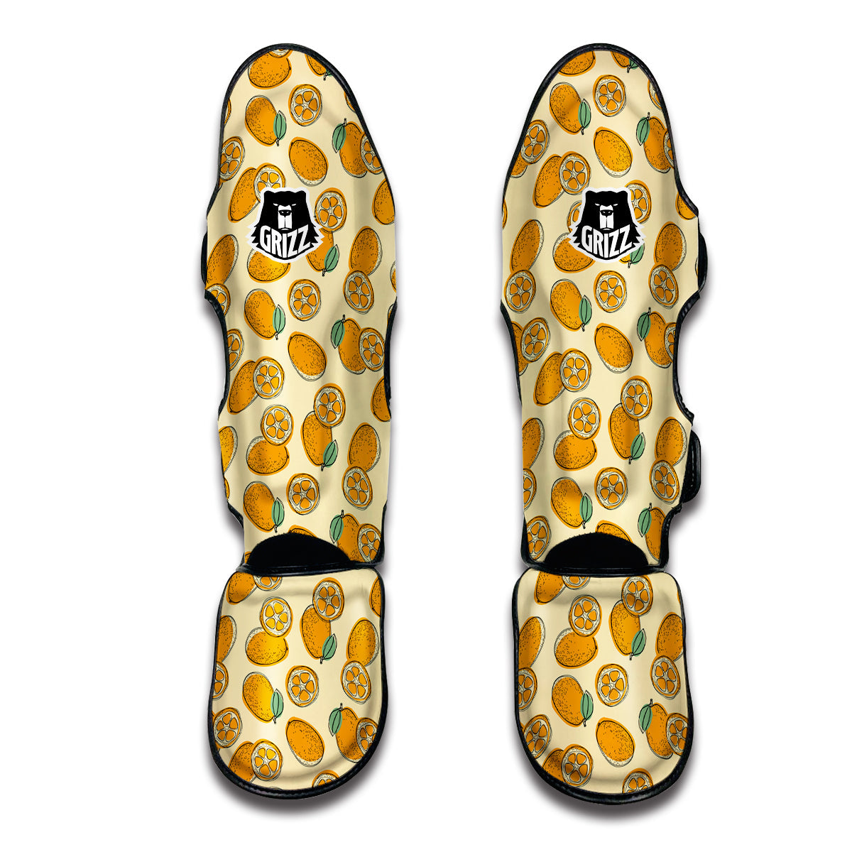 Kumquat Orange Print Pattern Muay Thai Shin Guards-grizzshop