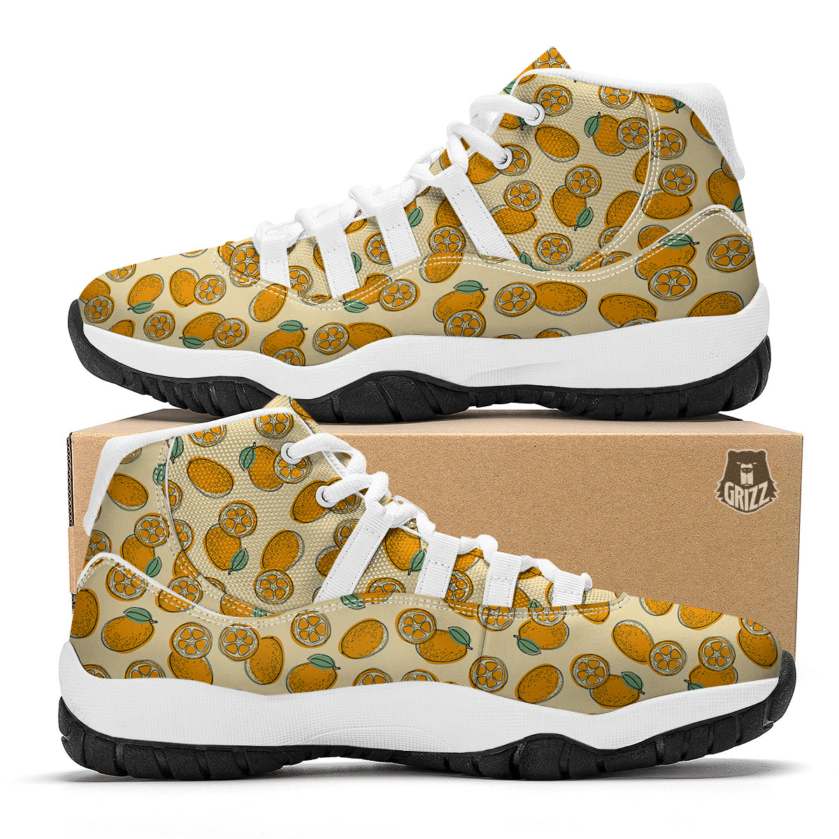 Kumquat Orange Print Pattern White Bball Shoes-grizzshop