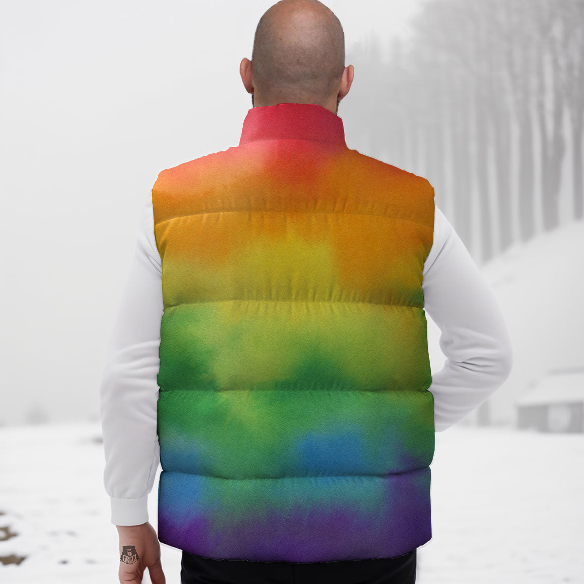 L G B T Pride Watercolor Rainbow Print Down Vest