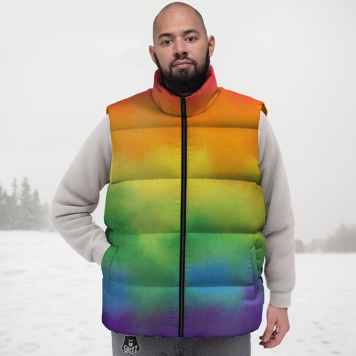L G B T Pride Watercolor Rainbow Print Down Vest