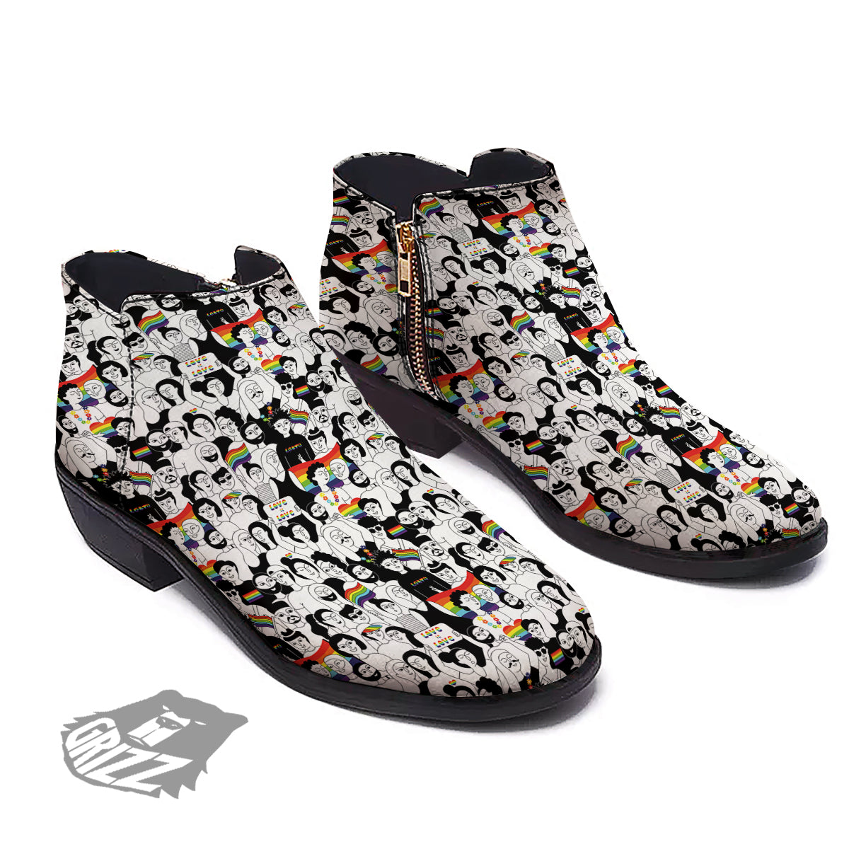 LGBT Doodle Pride Parade Print Pattern Ankle Boots-grizzshop