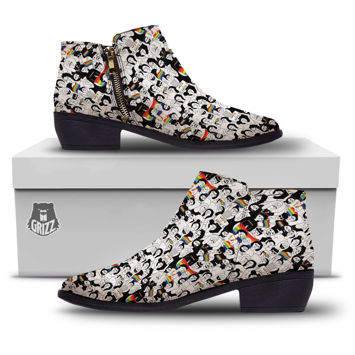 LGBT Doodle Pride Parade Print Pattern Ankle Boots-grizzshop