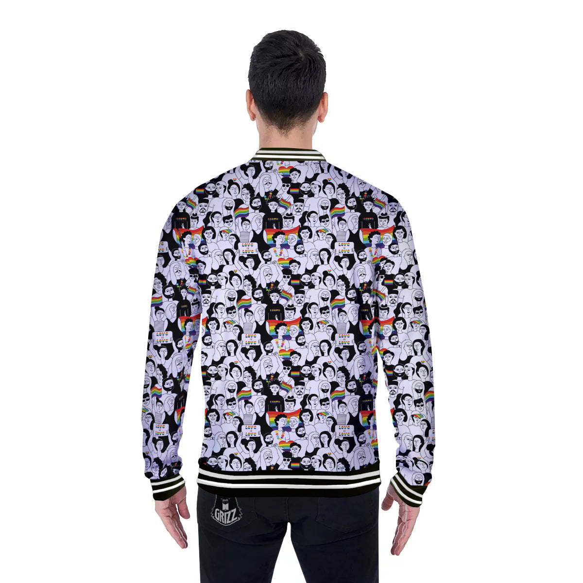 LGBT Doodle Pride Parade Print Pattern Baseball Jacket-grizzshop