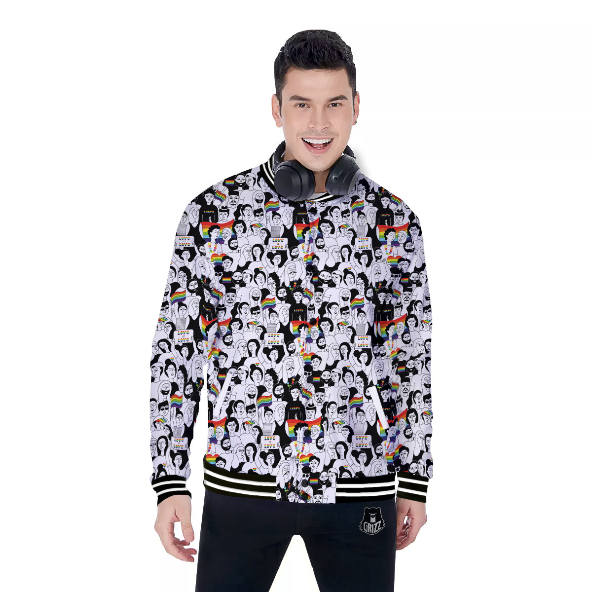 LGBT Doodle Pride Parade Print Pattern Baseball Jacket-grizzshop