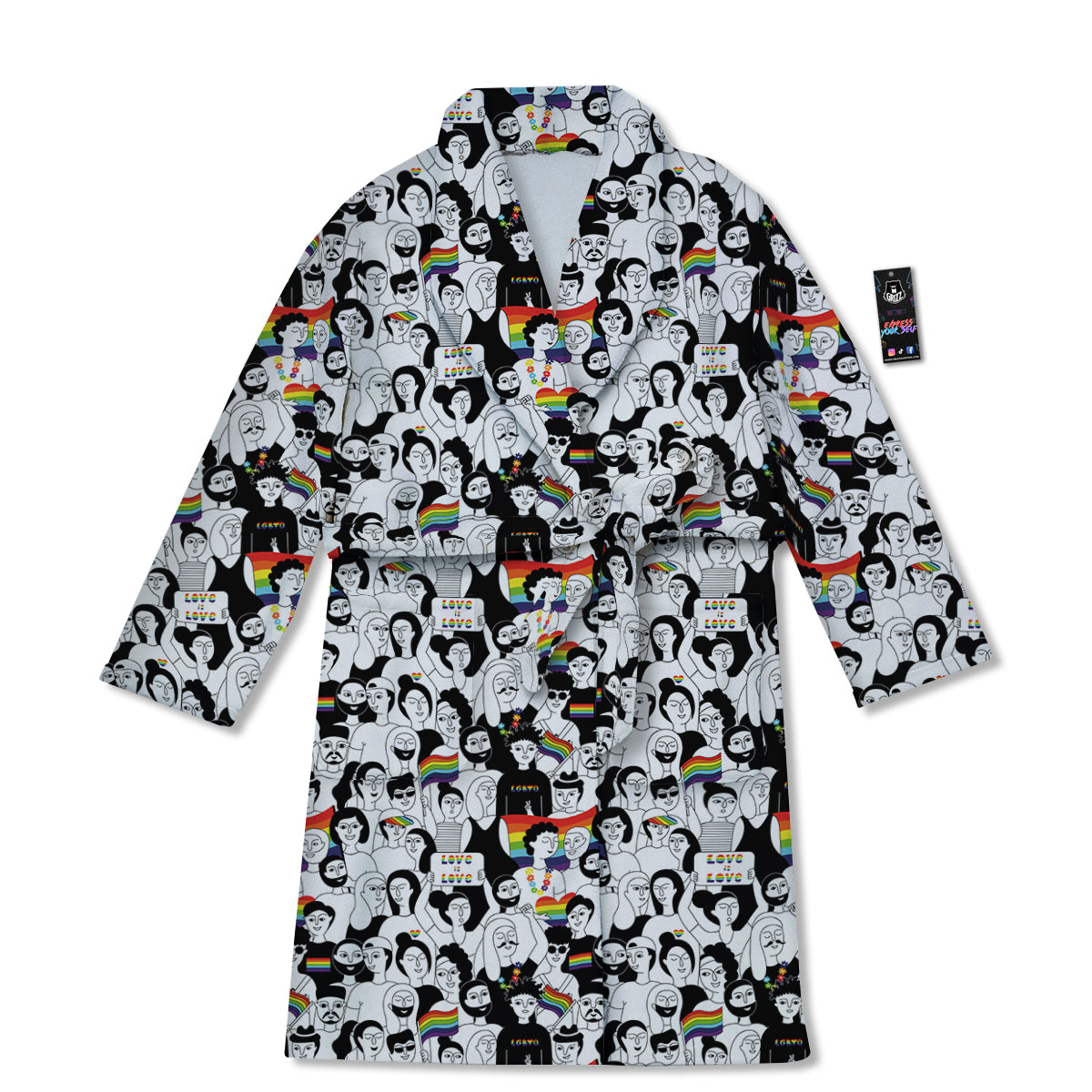 LGBT Doodle Pride Parade Print Pattern Bathrobe-grizzshop