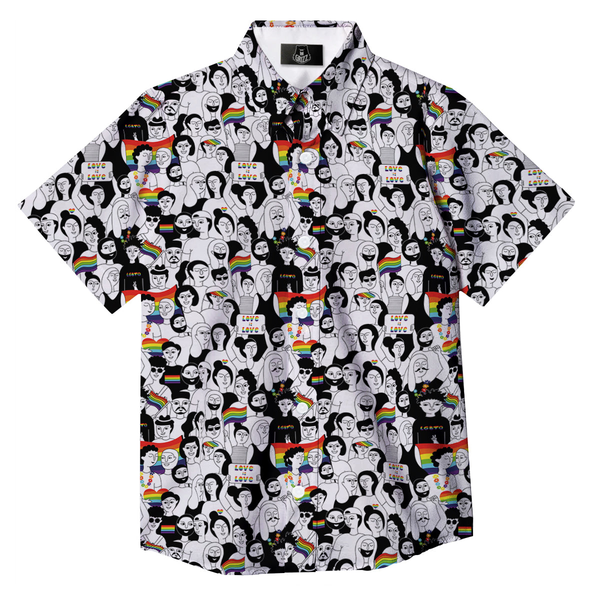 LGBT Doodle Pride Parade Print Pattern Button Up Shirt-grizzshop