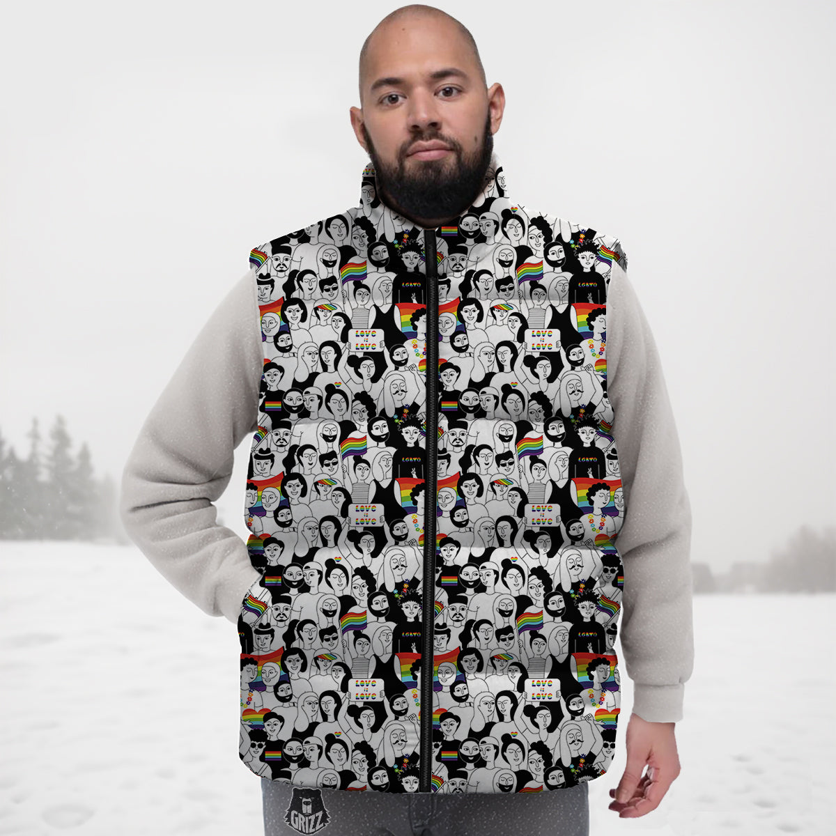 LGBT Doodle Pride Parade Print Pattern Down Vest