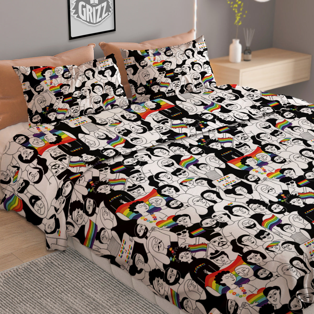 LGBT Doodle Pride Parade Print Pattern Duvet Cover Bedding Set
