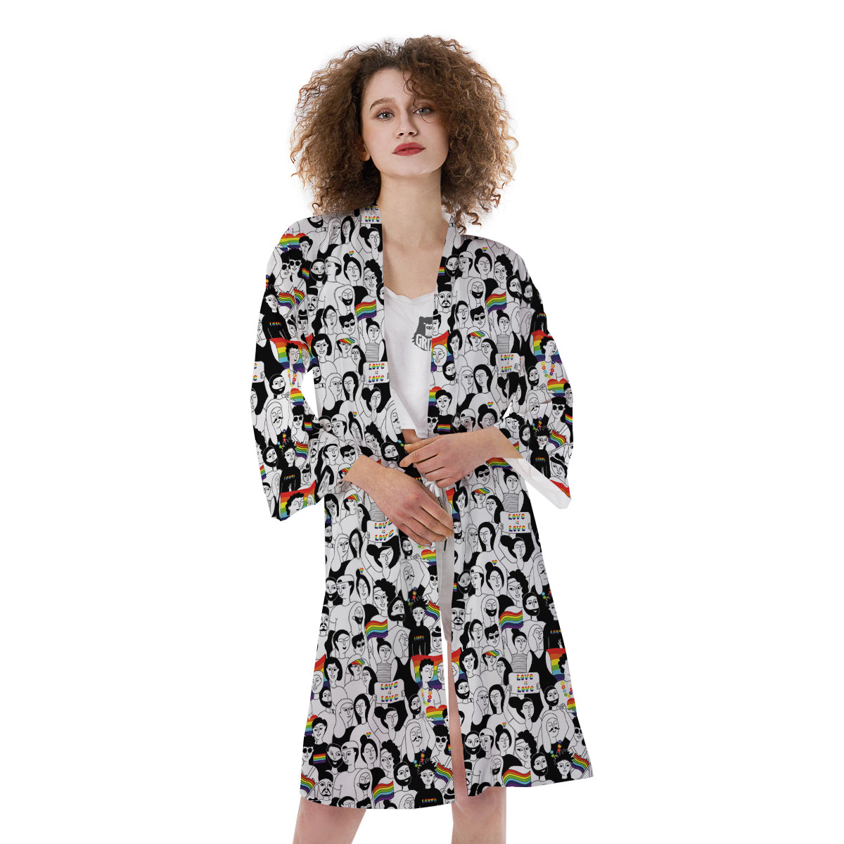 LGBT Doodle Pride Parade Print Pattern Kimono-grizzshop