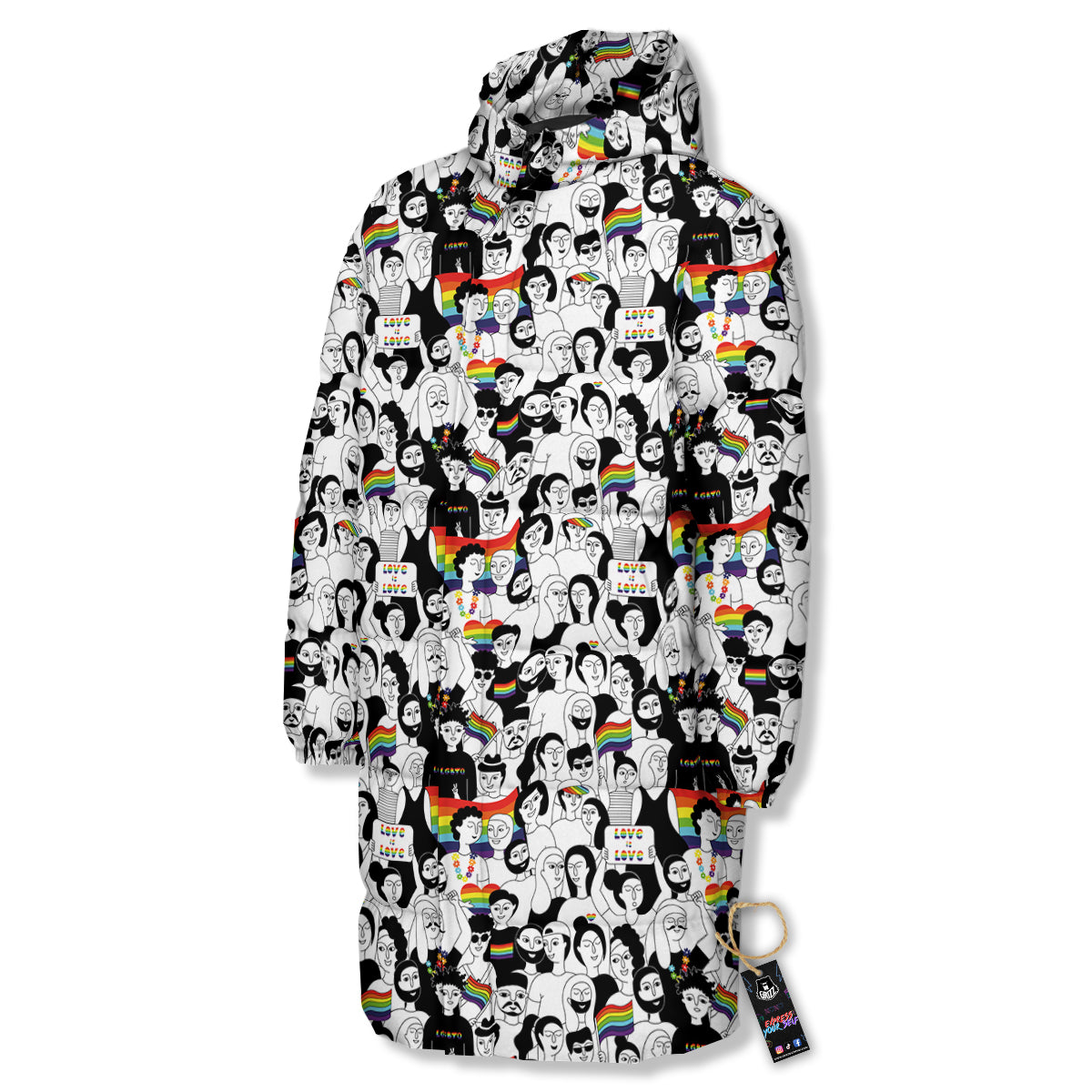 LGBT Doodle Pride Parade Print Pattern Long Down Jacket-grizzshop