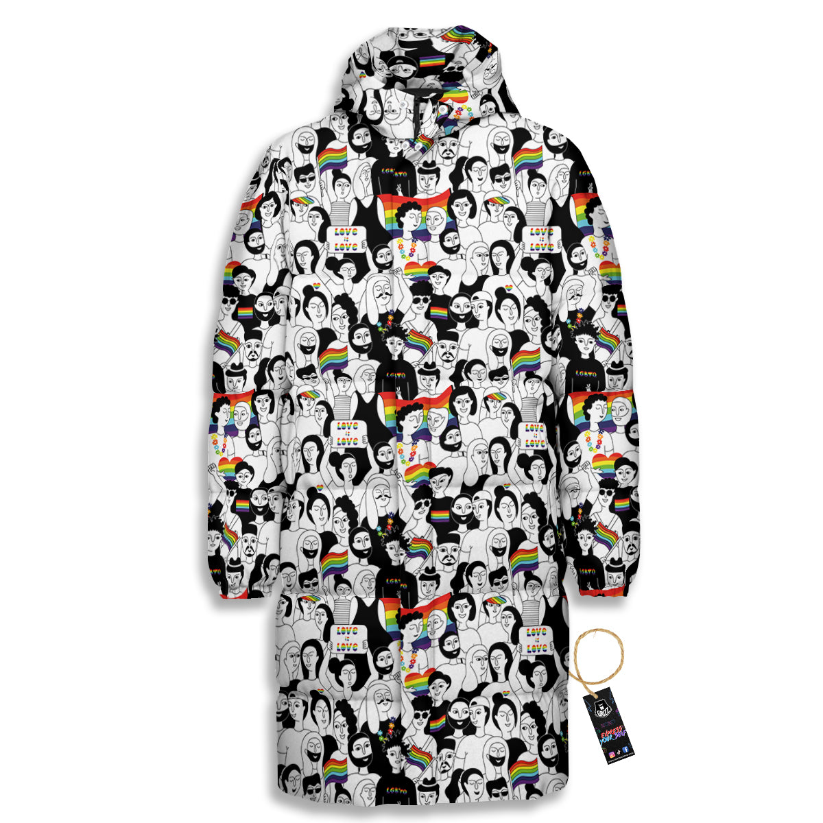 LGBT Doodle Pride Parade Print Pattern Long Down Jacket-grizzshop