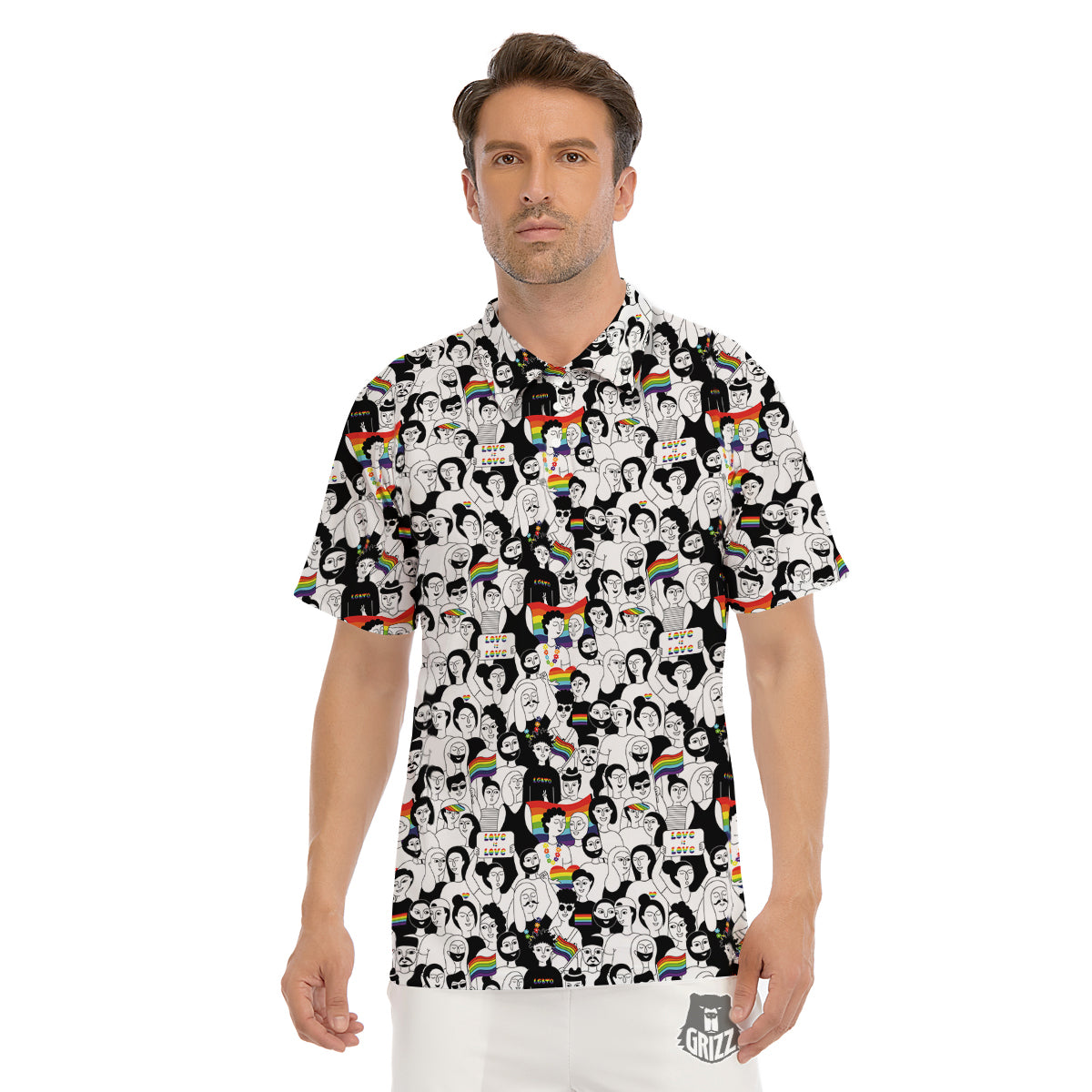 LGBT Doodle Pride Parade Print Pattern Men's Golf Shirts-grizzshop