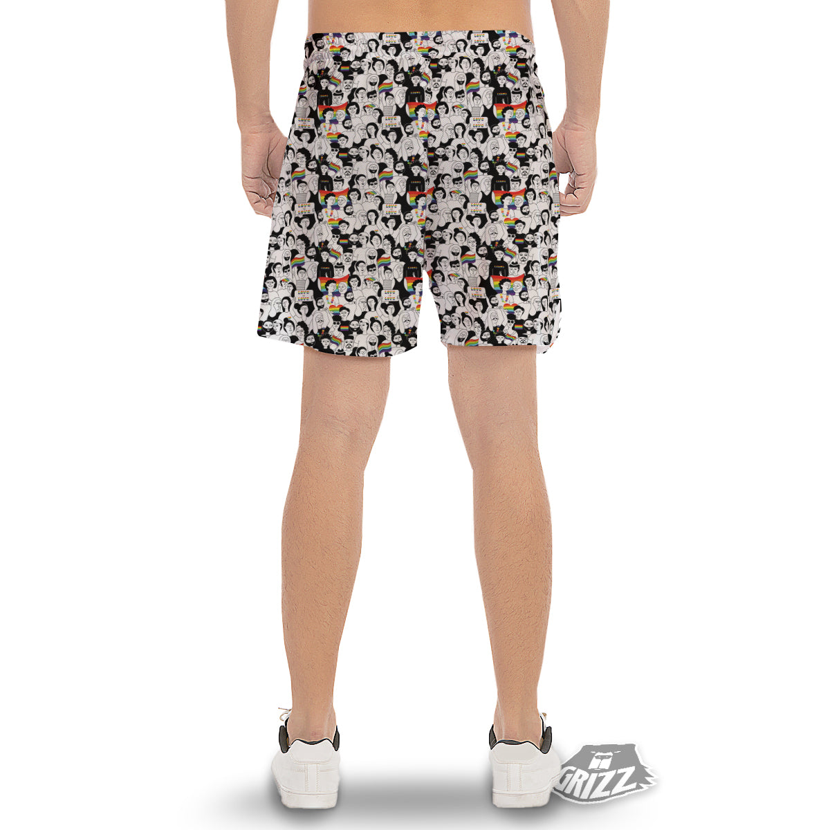 LGBT Doodle Pride Parade Print Pattern Men's Gym Shorts-grizzshop