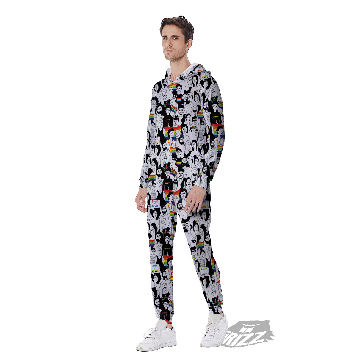 LGBT Doodle Pride Parade Print Pattern Men's Jumpsuit-grizzshop