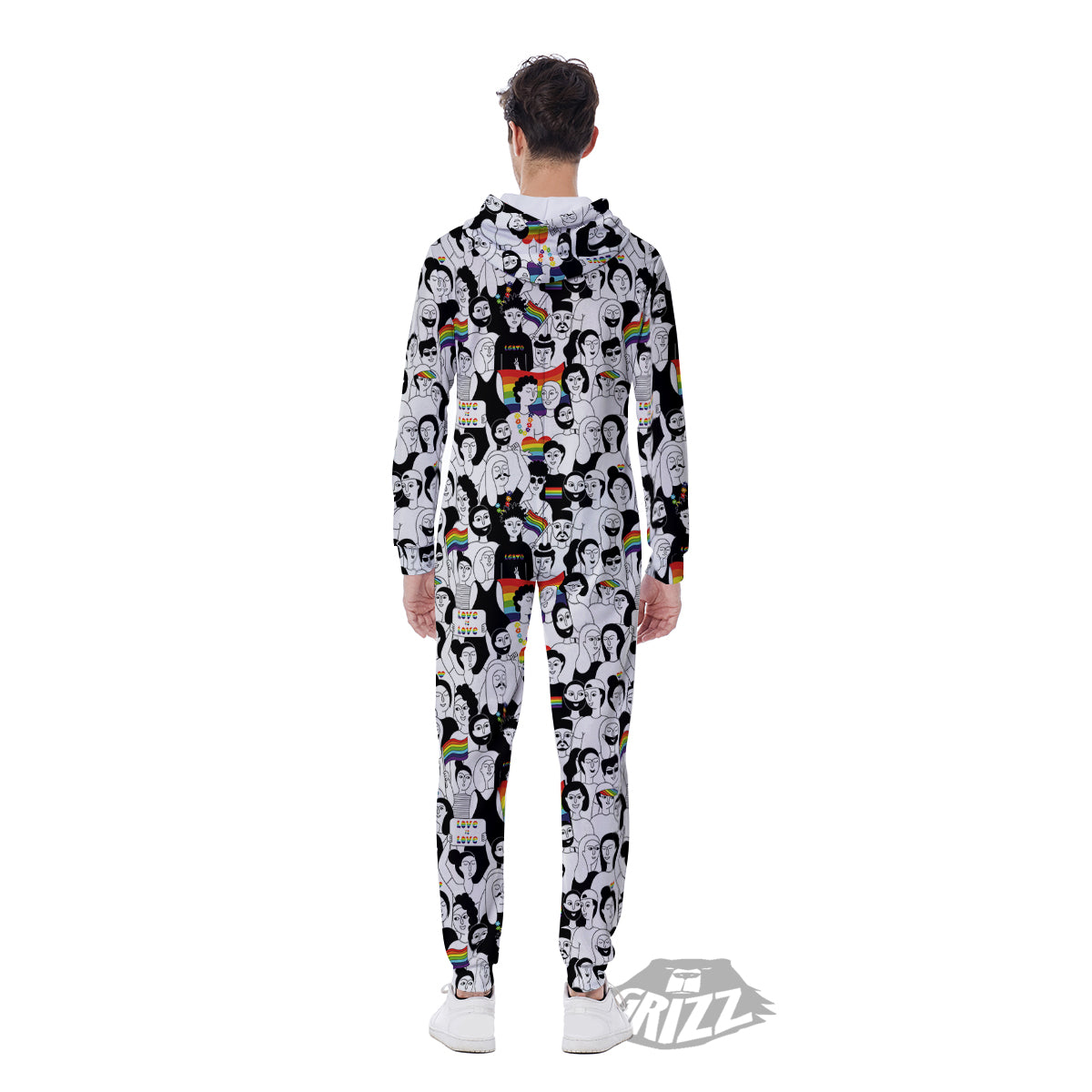 LGBT Doodle Pride Parade Print Pattern Men's Jumpsuit-grizzshop