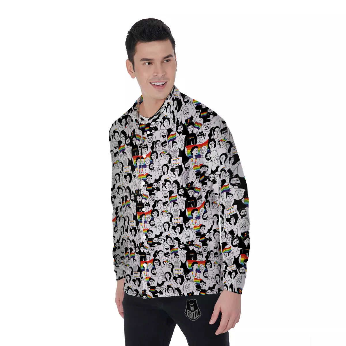 LGBT Doodle Pride Parade Print Pattern Men's Long Sleeve Shirts-grizzshop