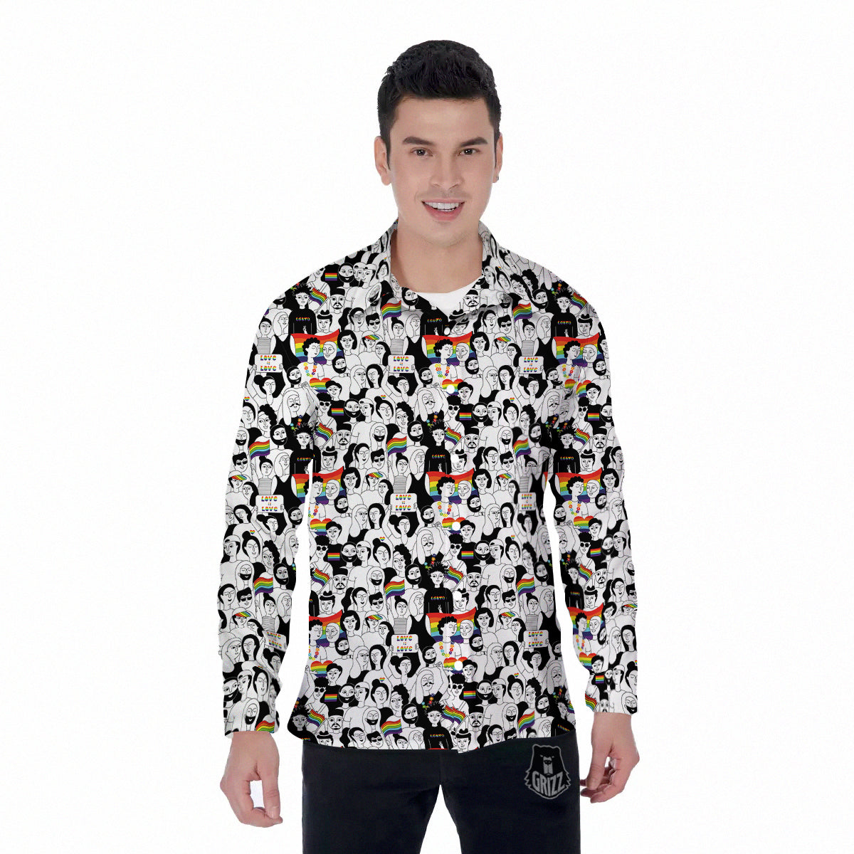 LGBT Doodle Pride Parade Print Pattern Men's Long Sleeve Shirts-grizzshop