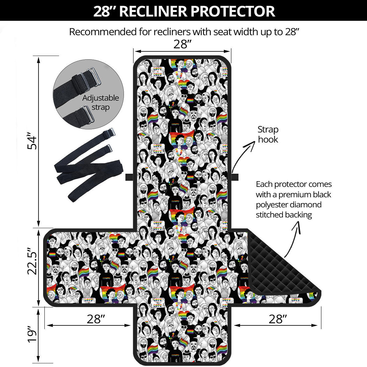 LGBT Doodle Pride Parade Print Pattern Recliner Protector-grizzshop