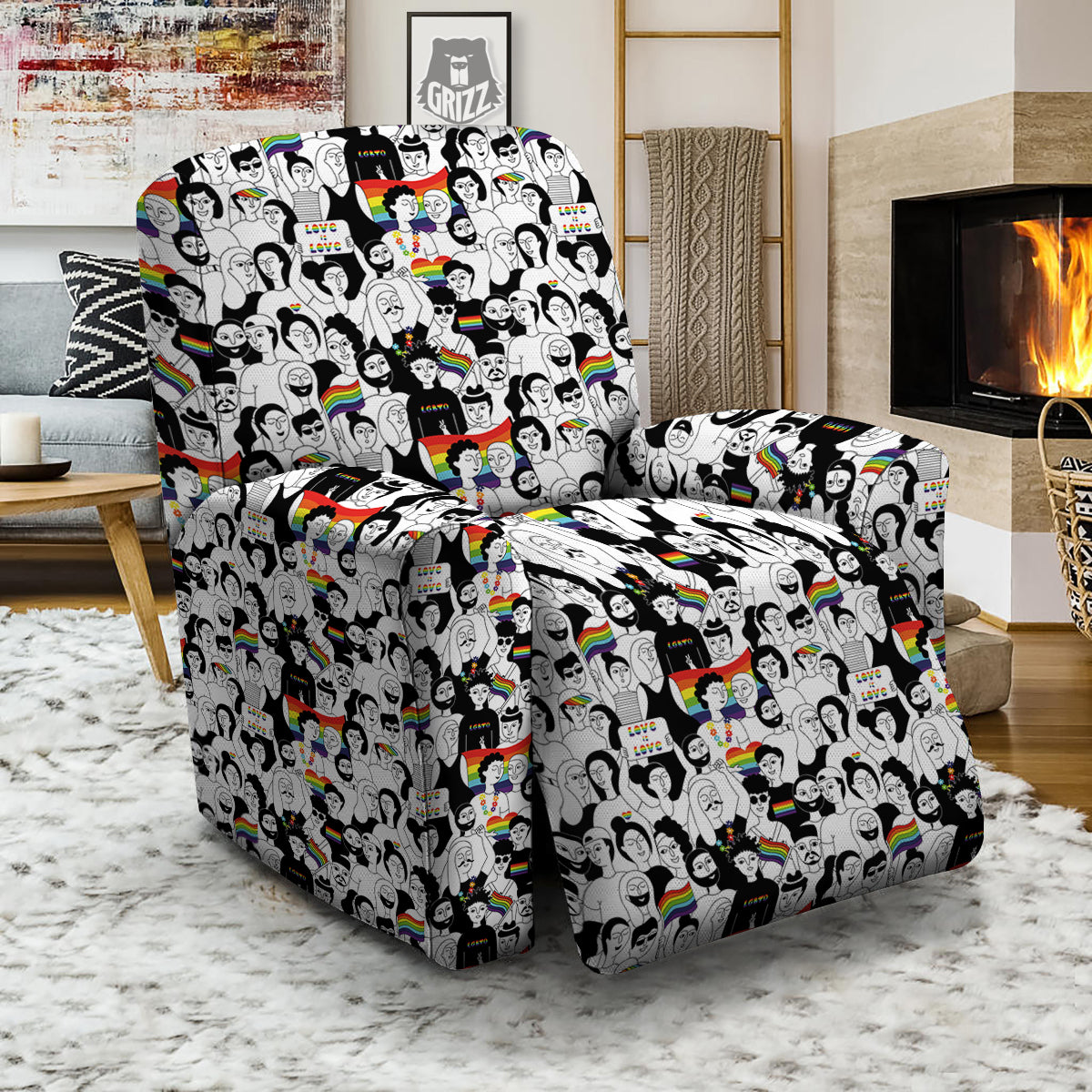 LGBT Doodle Pride Parade Print Pattern Recliner Slipcover-grizzshop