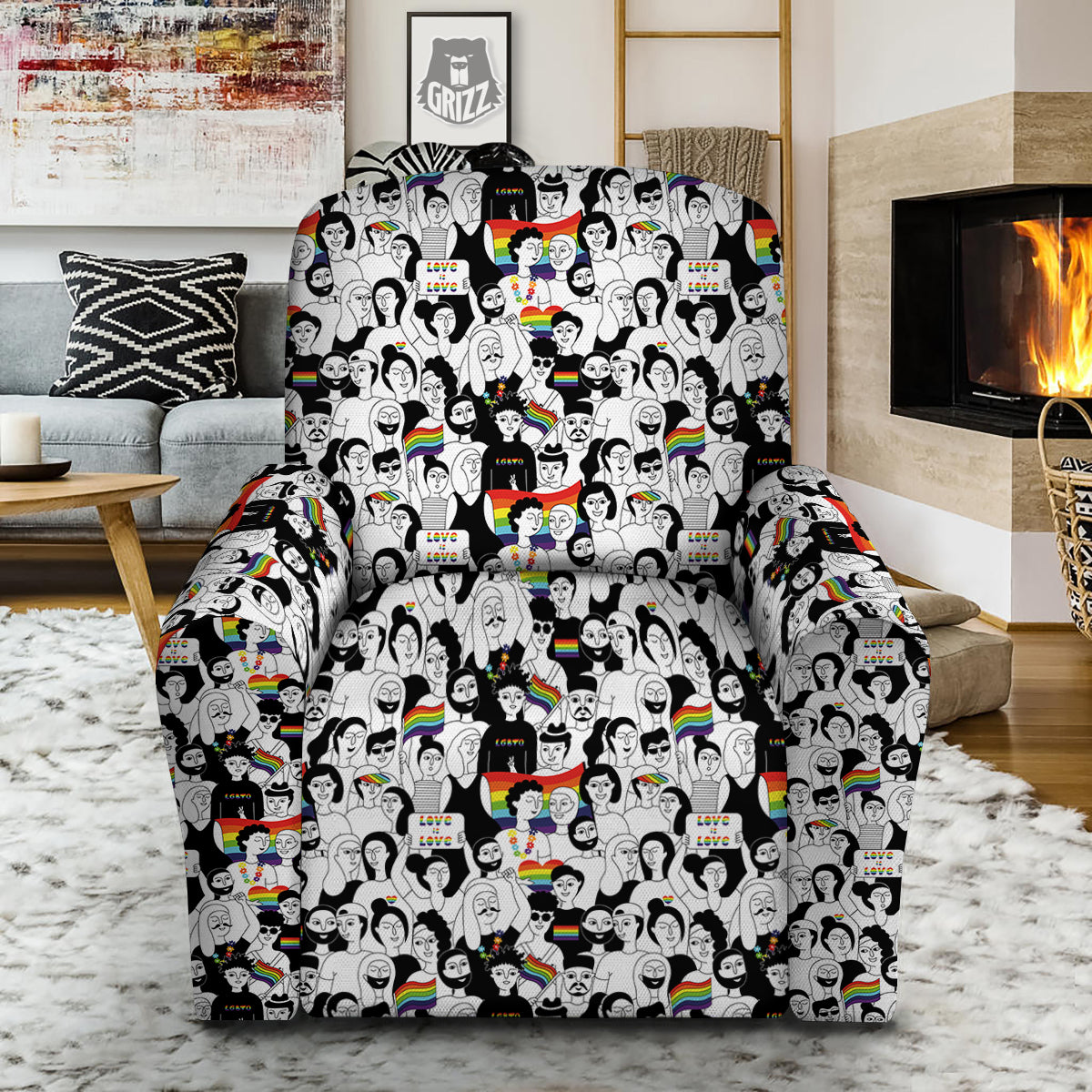 LGBT Doodle Pride Parade Print Pattern Recliner Slipcover-grizzshop