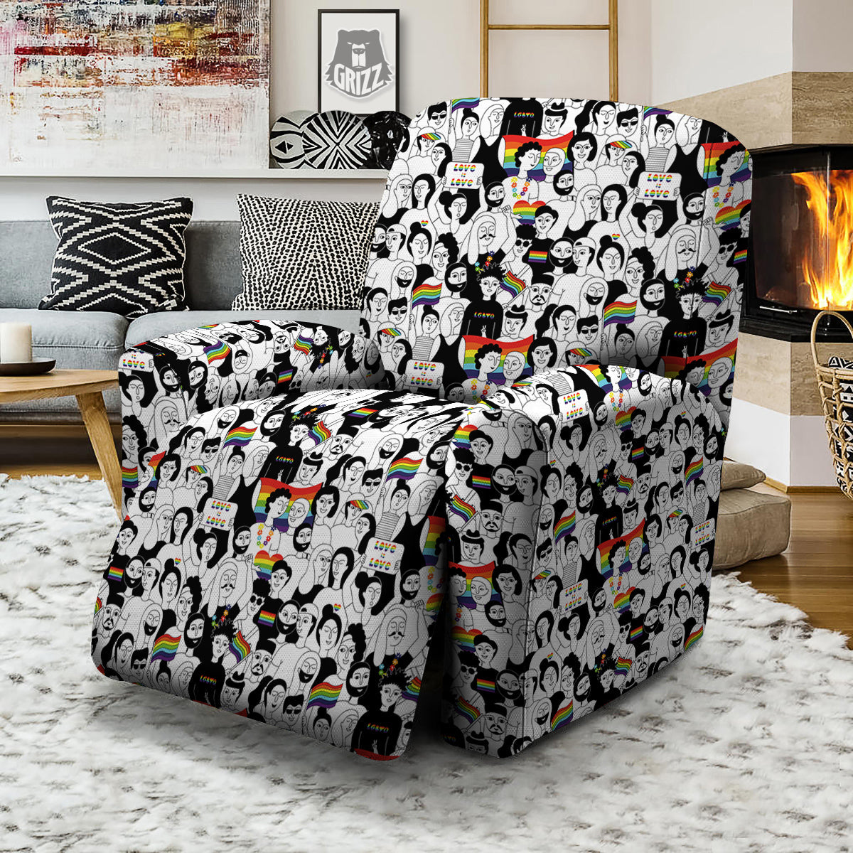 LGBT Doodle Pride Parade Print Pattern Recliner Slipcover-grizzshop