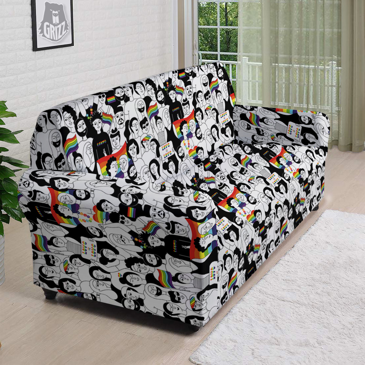 LGBT Doodle Pride Parade Print Pattern Sofa Cover-grizzshop