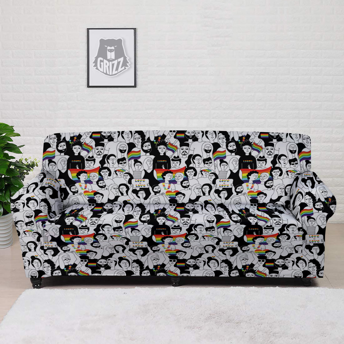 LGBT Doodle Pride Parade Print Pattern Sofa Cover-grizzshop