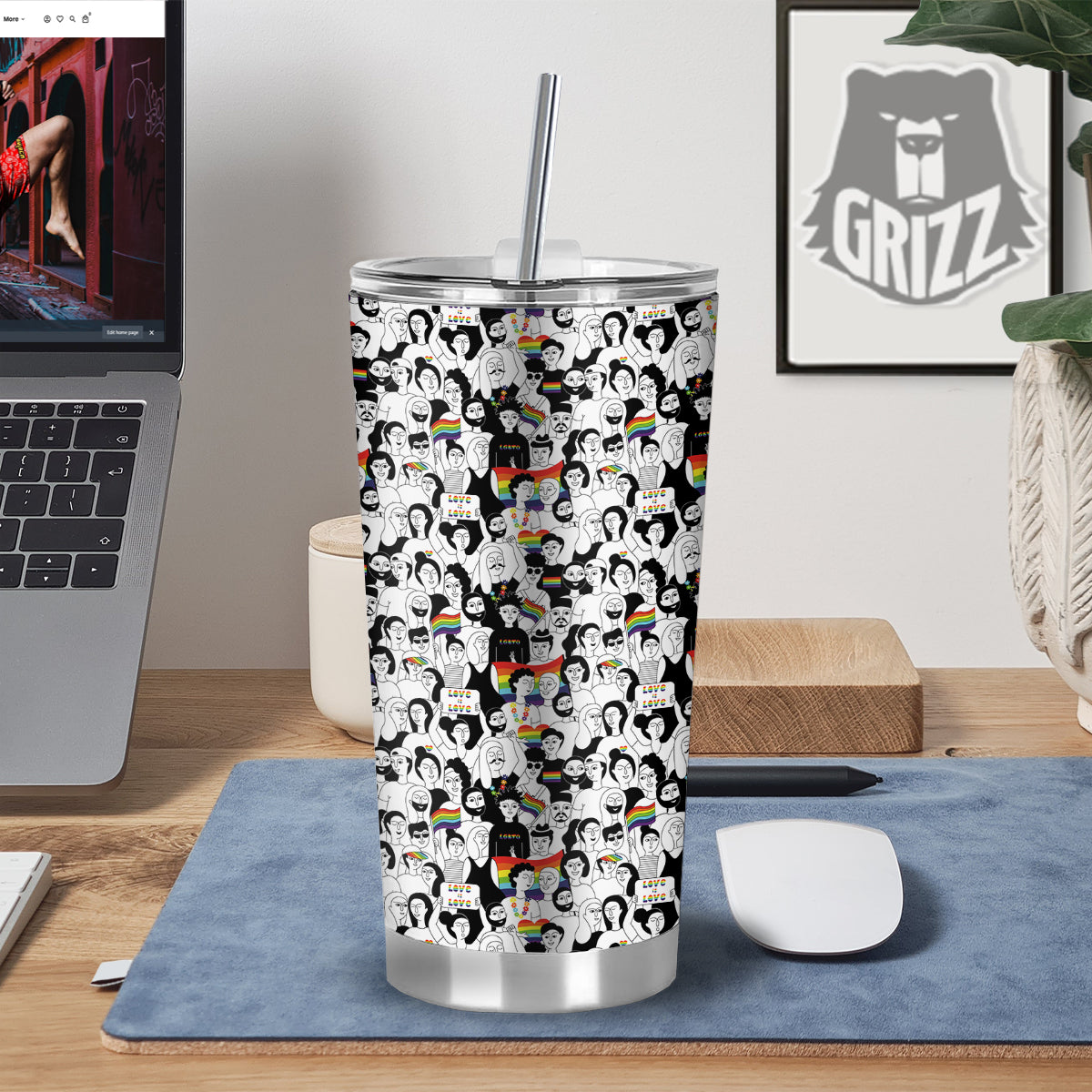 LGBT Doodle Pride Parade Print Pattern Tumbler-grizzshop