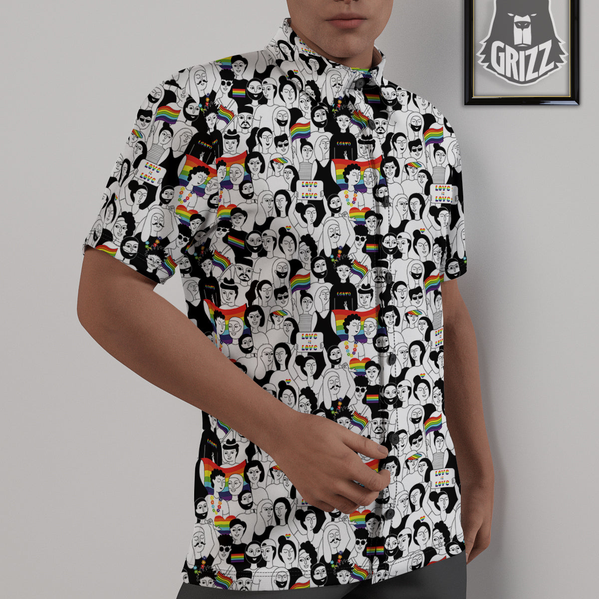 LGBT Doodle Pride Parade Print Pattern Untucked Shirts-grizzshop