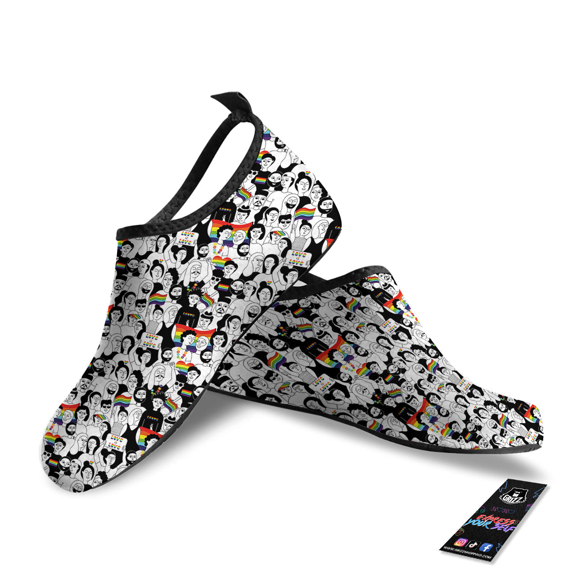 LGBT Doodle Pride Parade Print Pattern Water Shoes-grizzshop