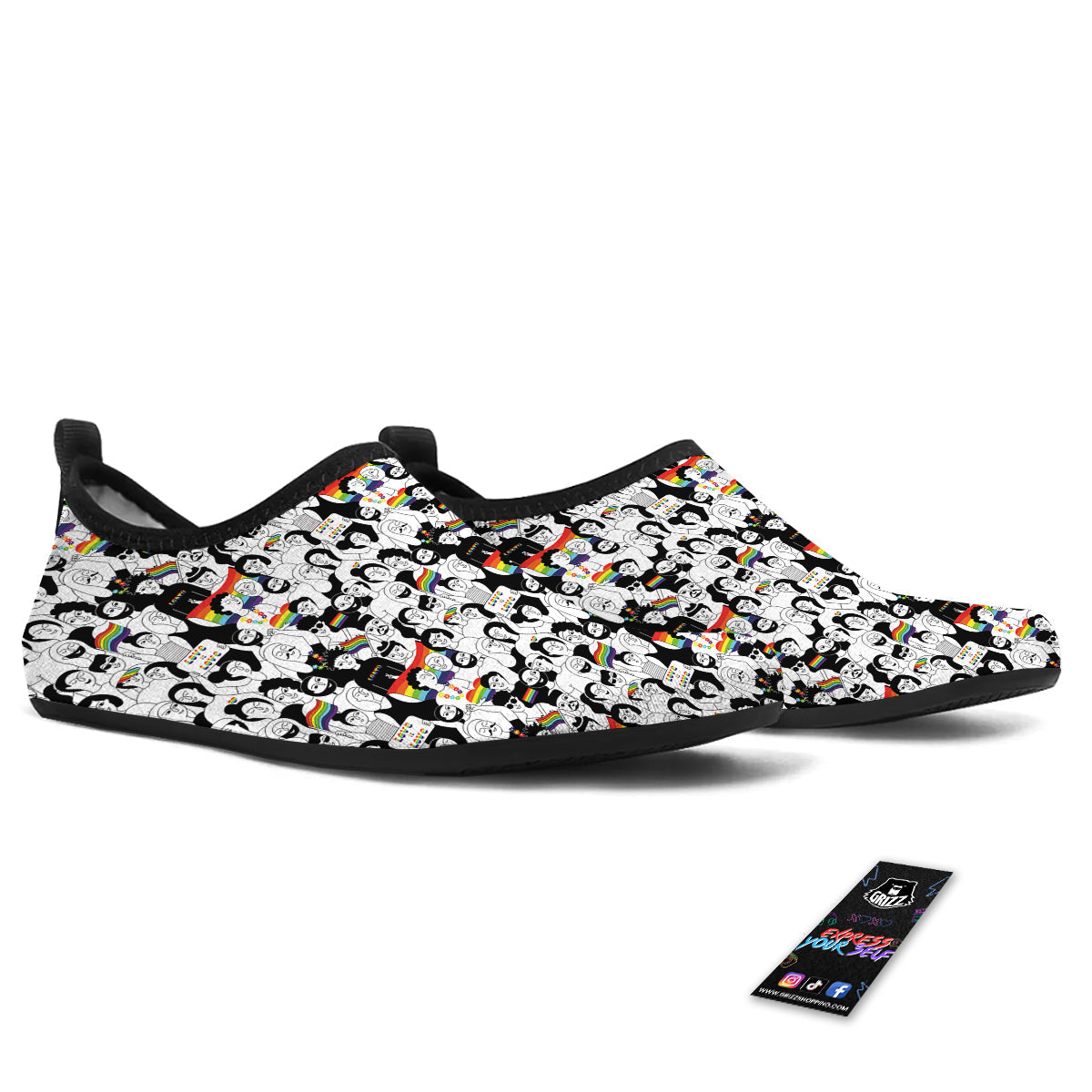 LGBT Doodle Pride Parade Print Pattern Water Shoes-grizzshop