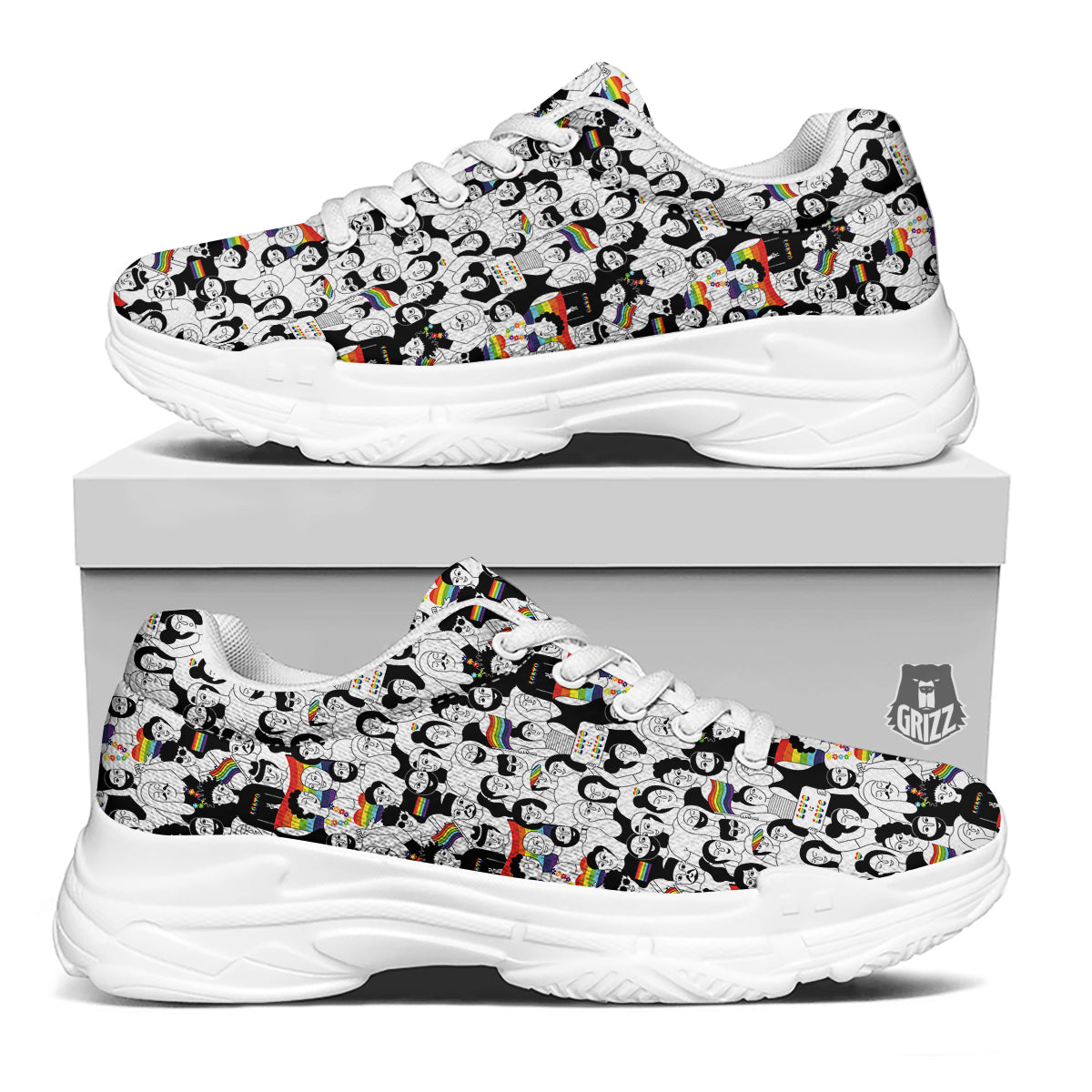 LGBT Doodle Pride Parade Print Pattern White Chunky Shoes-grizzshop