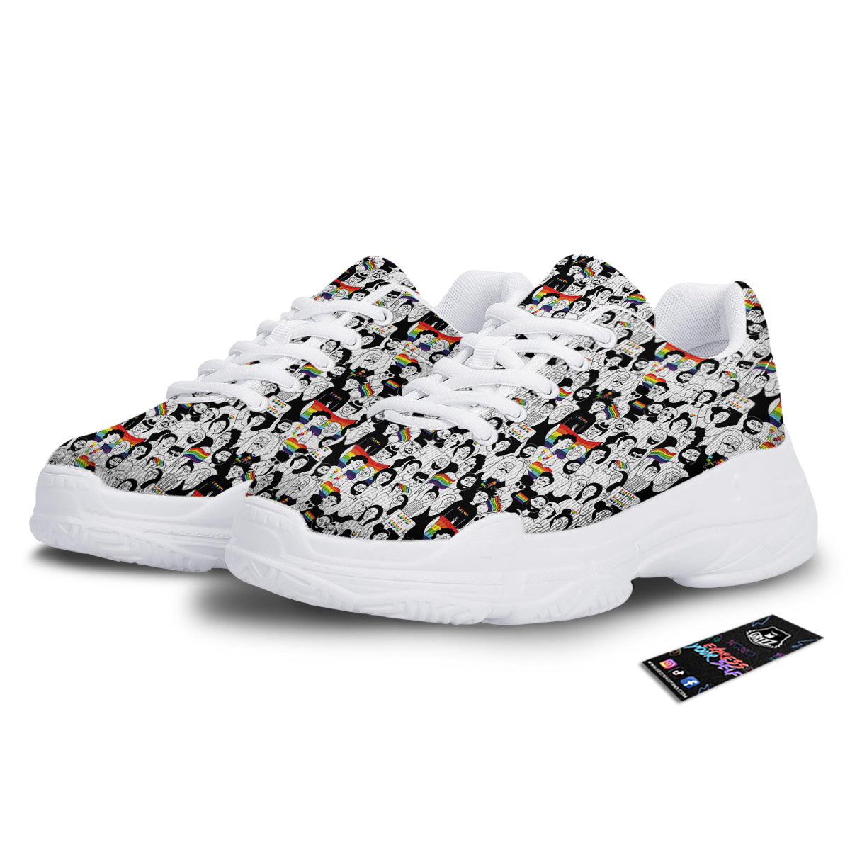 LGBT Doodle Pride Parade Print Pattern White Chunky Shoes-grizzshop