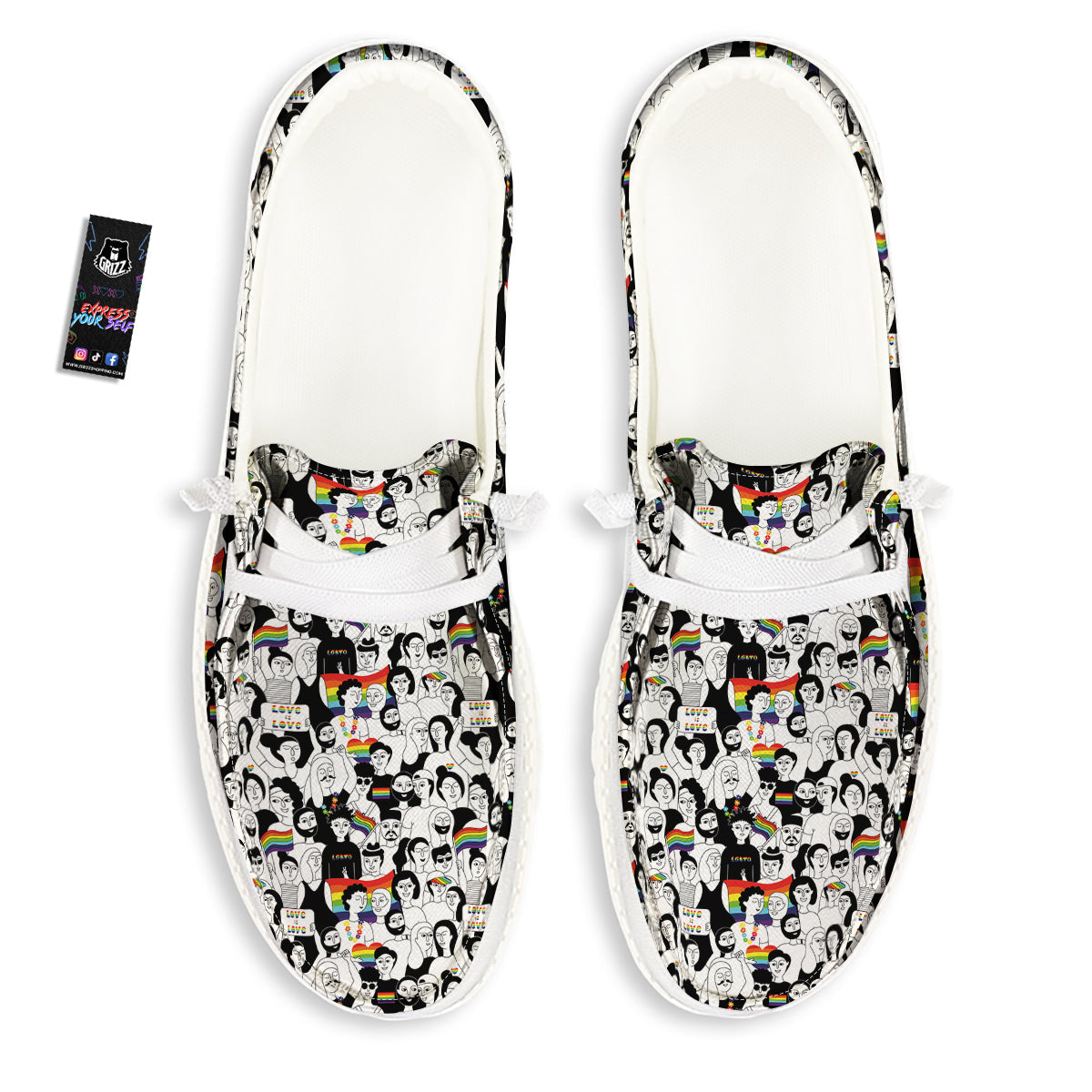 LGBT Doodle Pride Parade Print Pattern White Loafers-grizzshop