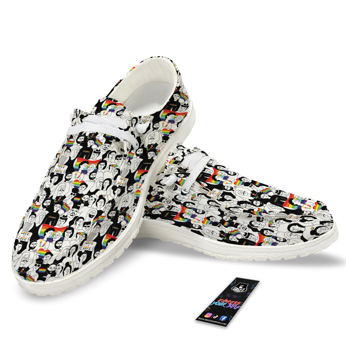 LGBT Doodle Pride Parade Print Pattern White Loafers-grizzshop