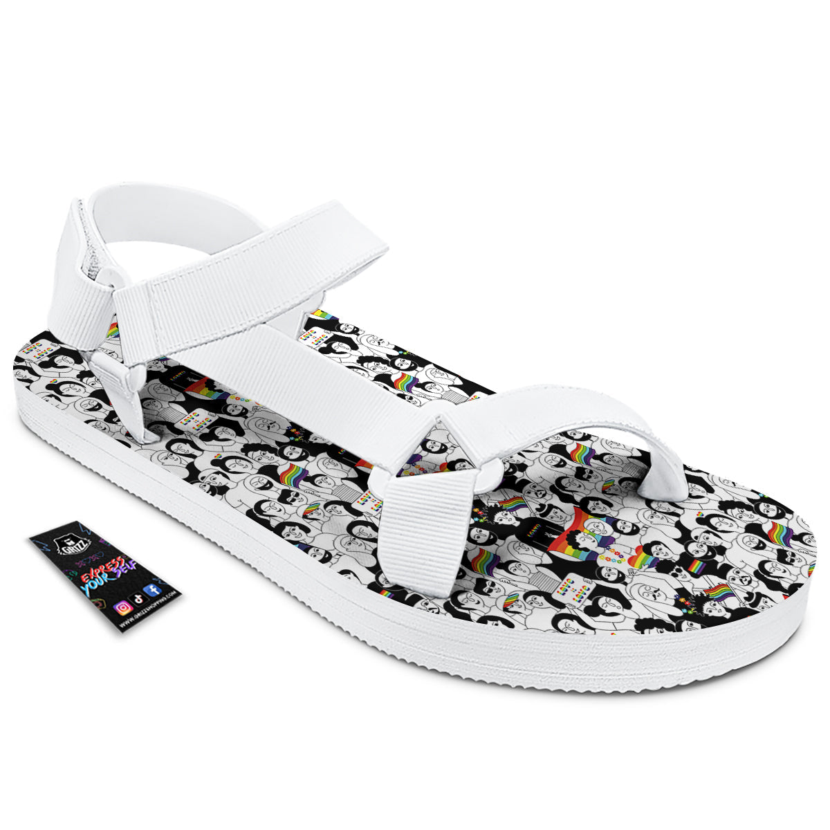 LGBT Doodle Pride Parade Print Pattern White Open Toe Sandals-grizzshop