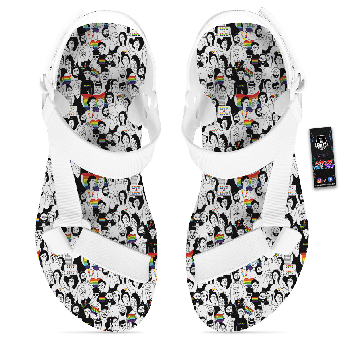 LGBT Doodle Pride Parade Print Pattern White Open Toe Sandals-grizzshop