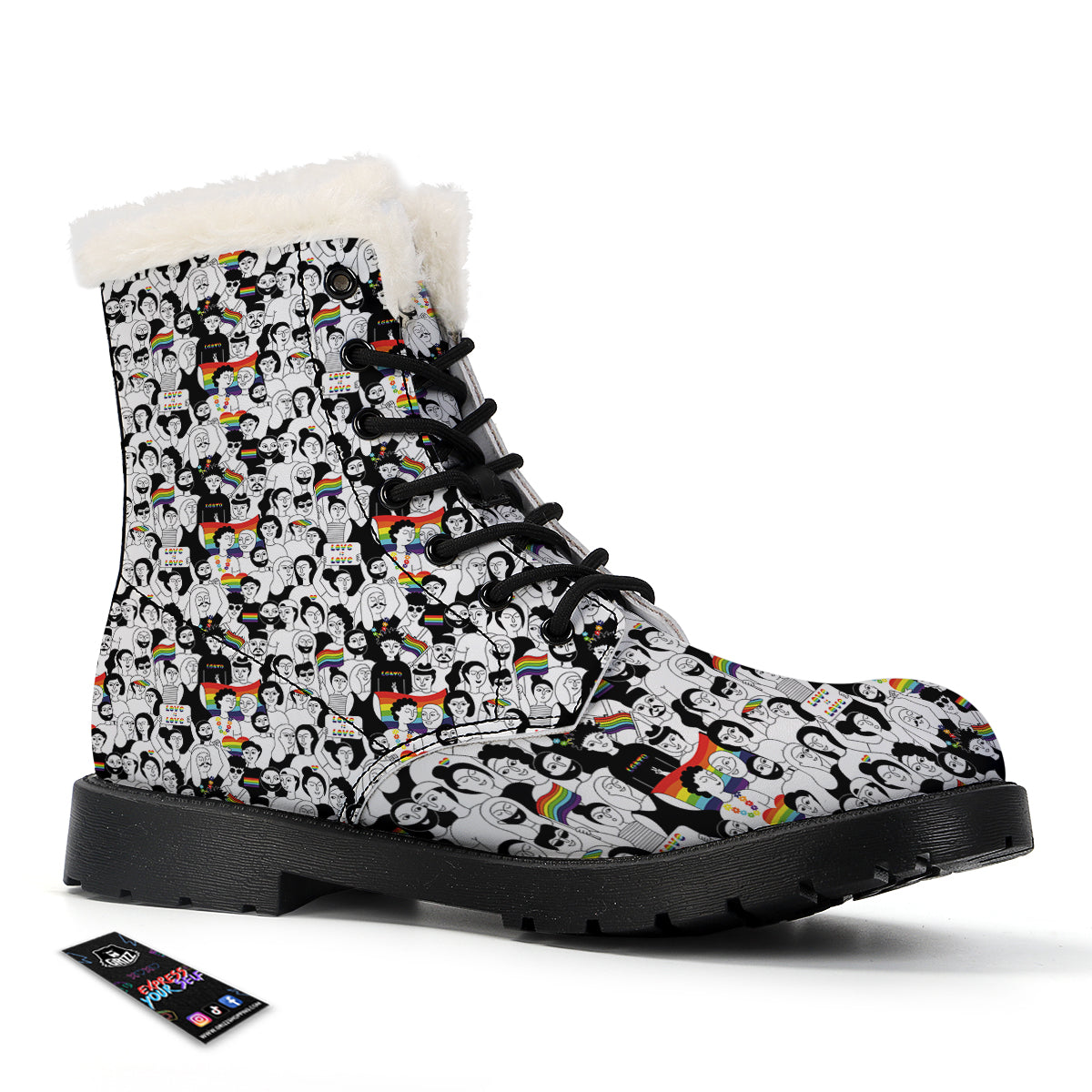 LGBT Doodle Pride Parade Print Pattern Winter Boots-grizzshop