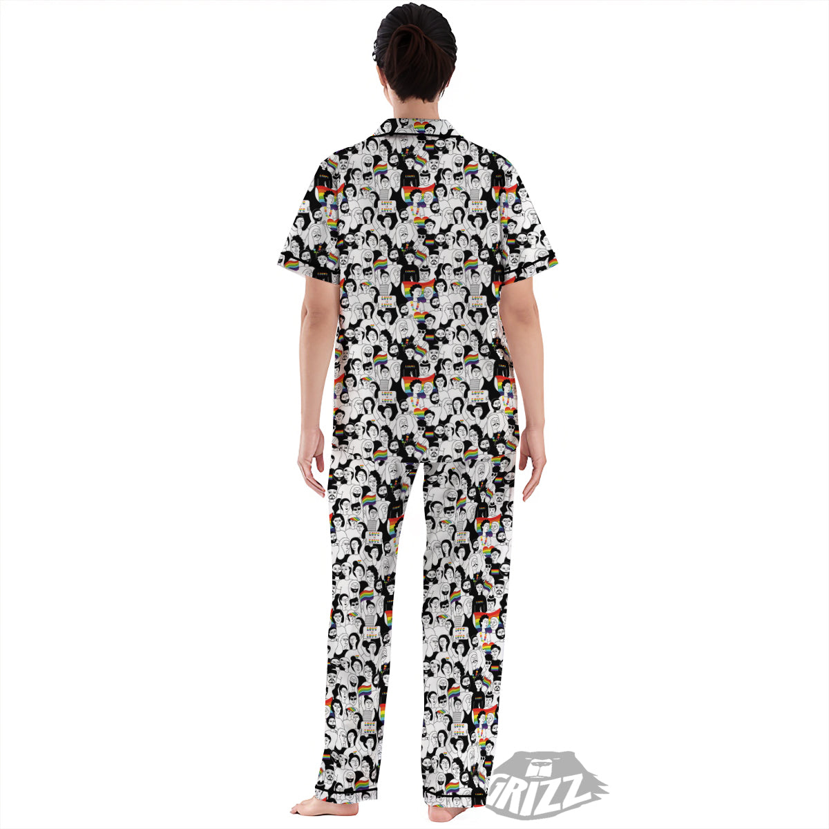 LGBT Doodle Pride Parade Print Pattern Women's Pajamas Set-grizzshop