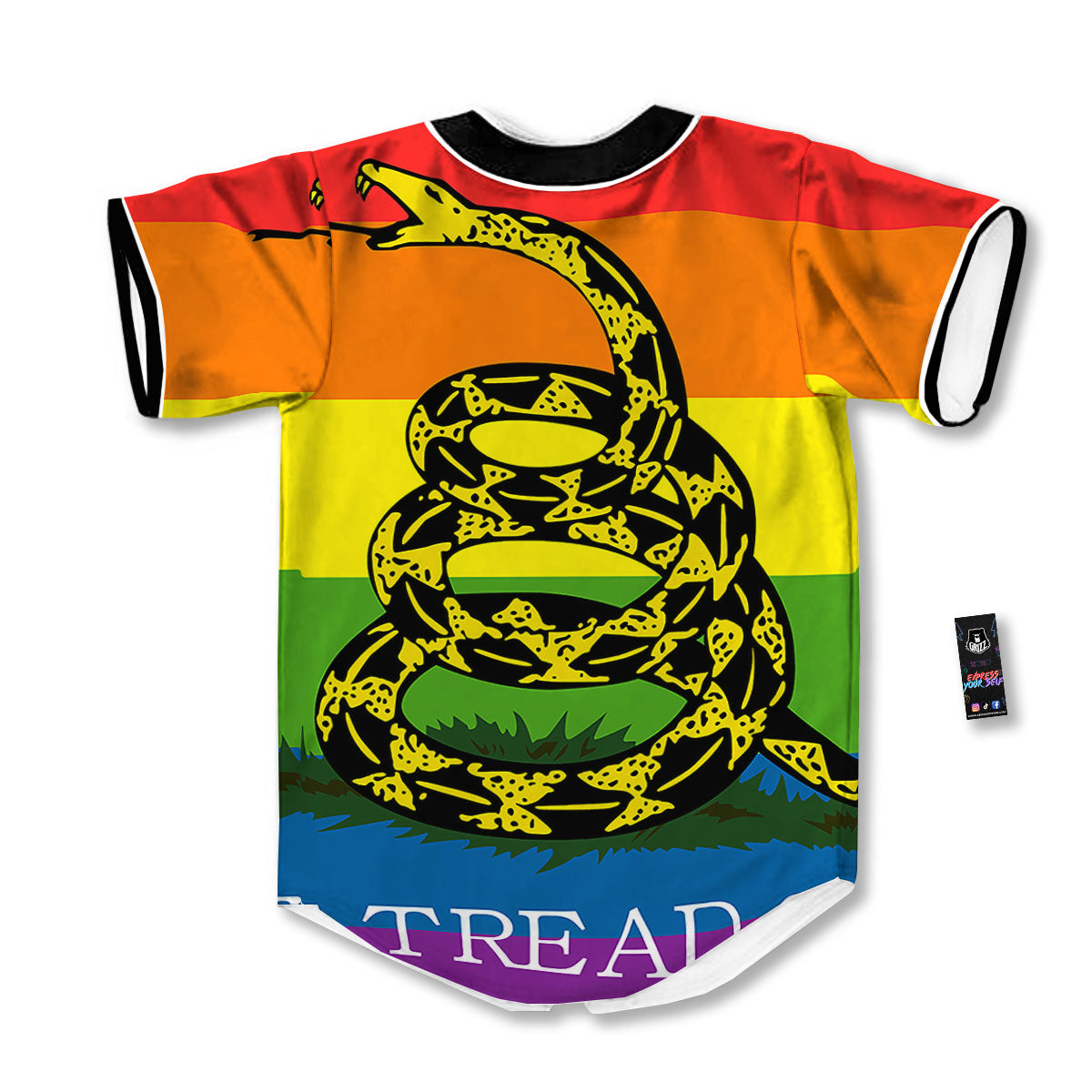 LGBT Gadsden Rainbow Flag Print Baseball Jersey-grizzshop