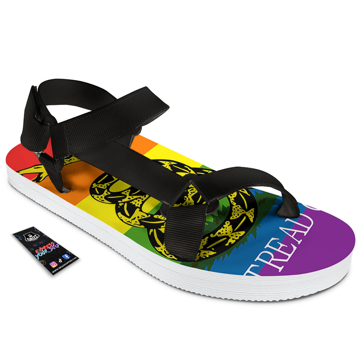 LGBT Gadsden Rainbow Flag Print Black Open Toe Sandals-grizzshop