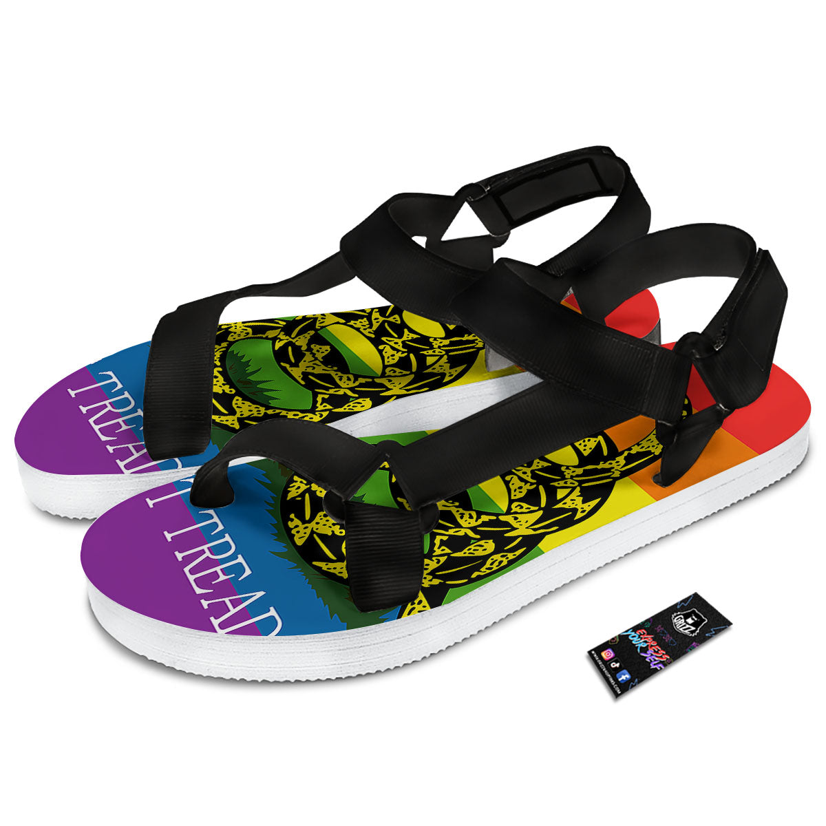 LGBT Gadsden Rainbow Flag Print Black Open Toe Sandals-grizzshop