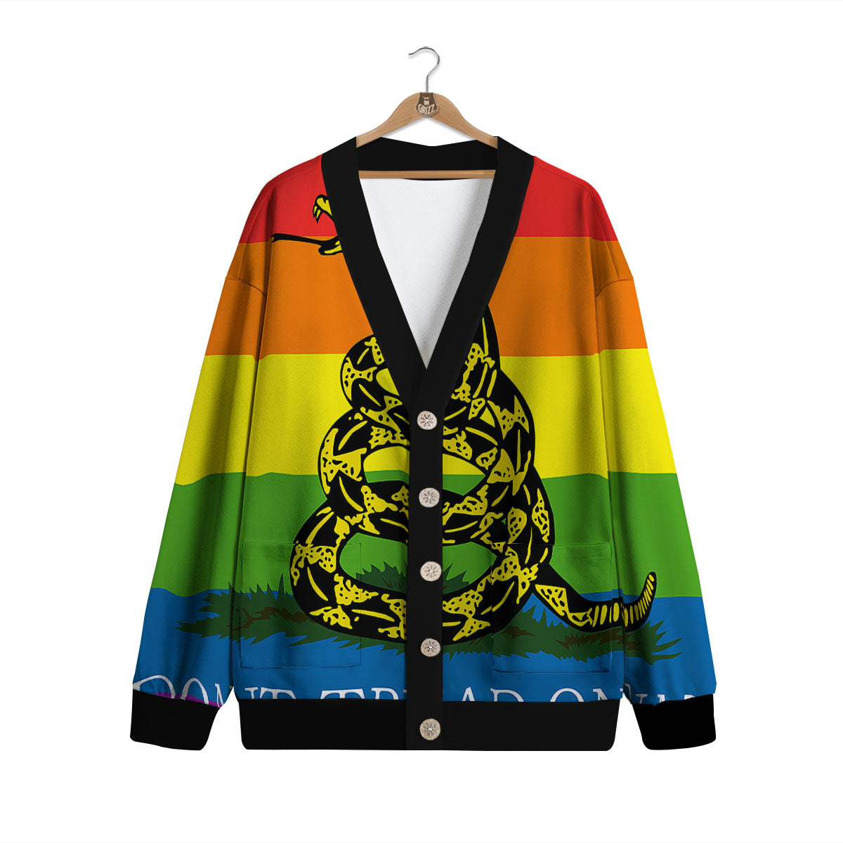 LGBT Gadsden Rainbow Flag Print Cardigan-grizzshop